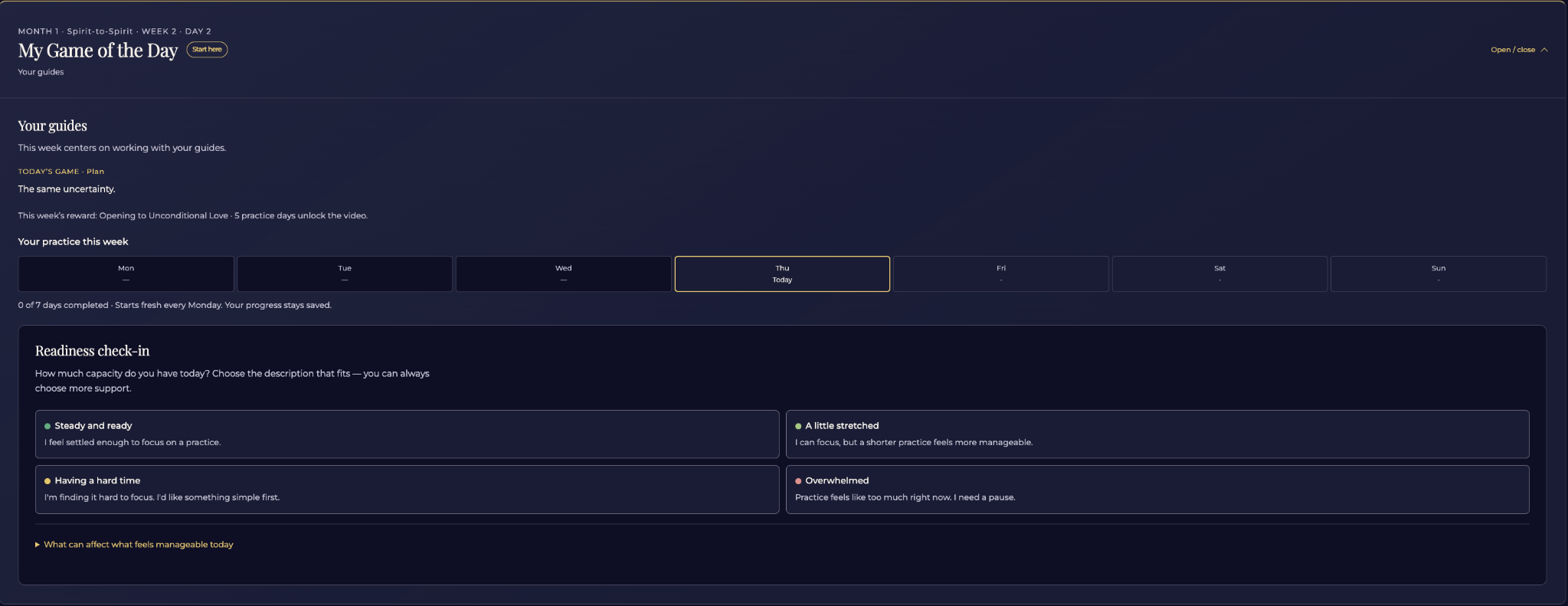 Academy Practice Center — member practice screen